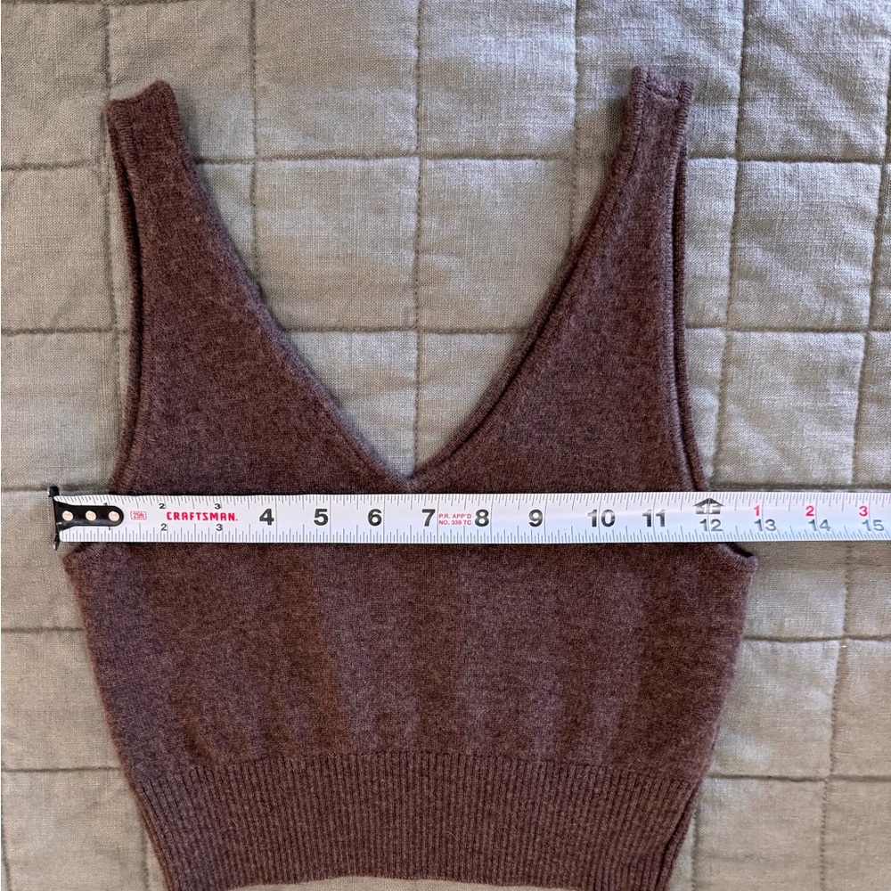 Quince Cashmere V-Neck Cropped Knit Tank Top - Brown Heather - Small - Picture 9 of 9